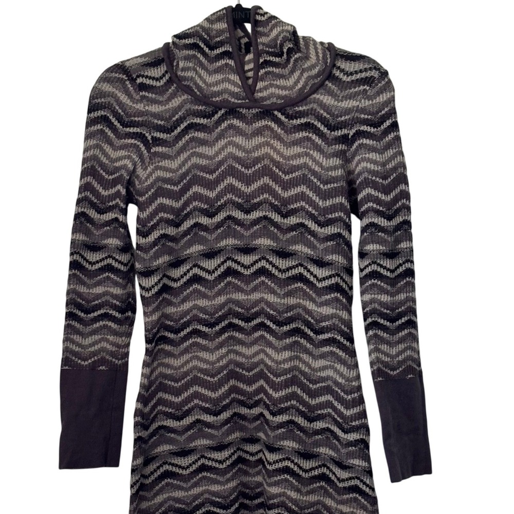 Prana Womens Grey Black Chevron Zigzag Hooded Knit‎ Sweater Dress Size Medium